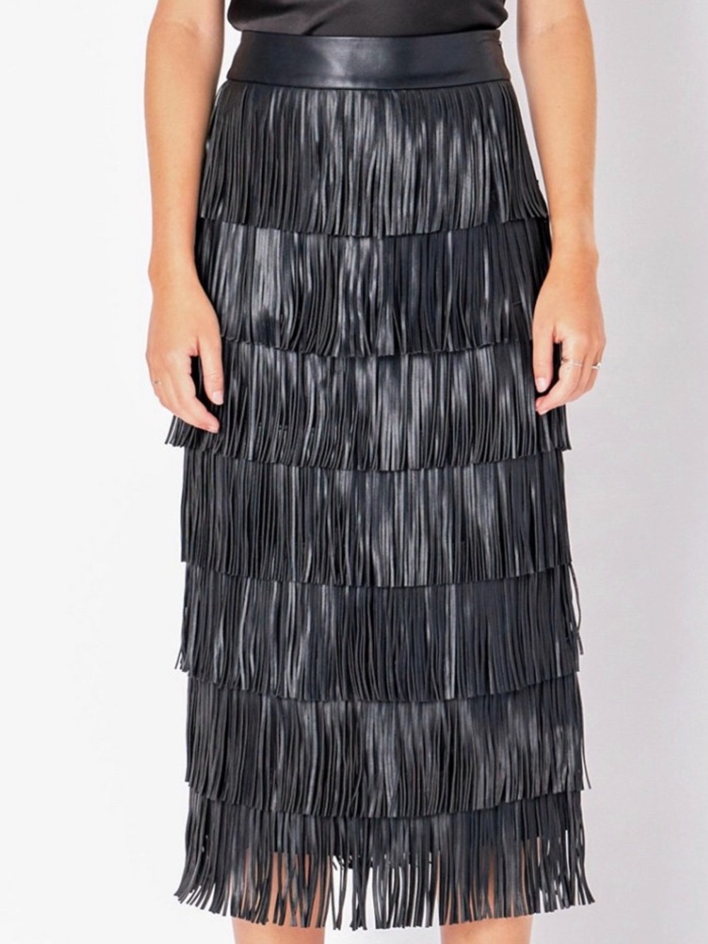 Endless Rose PU Fringe Midi Skirt